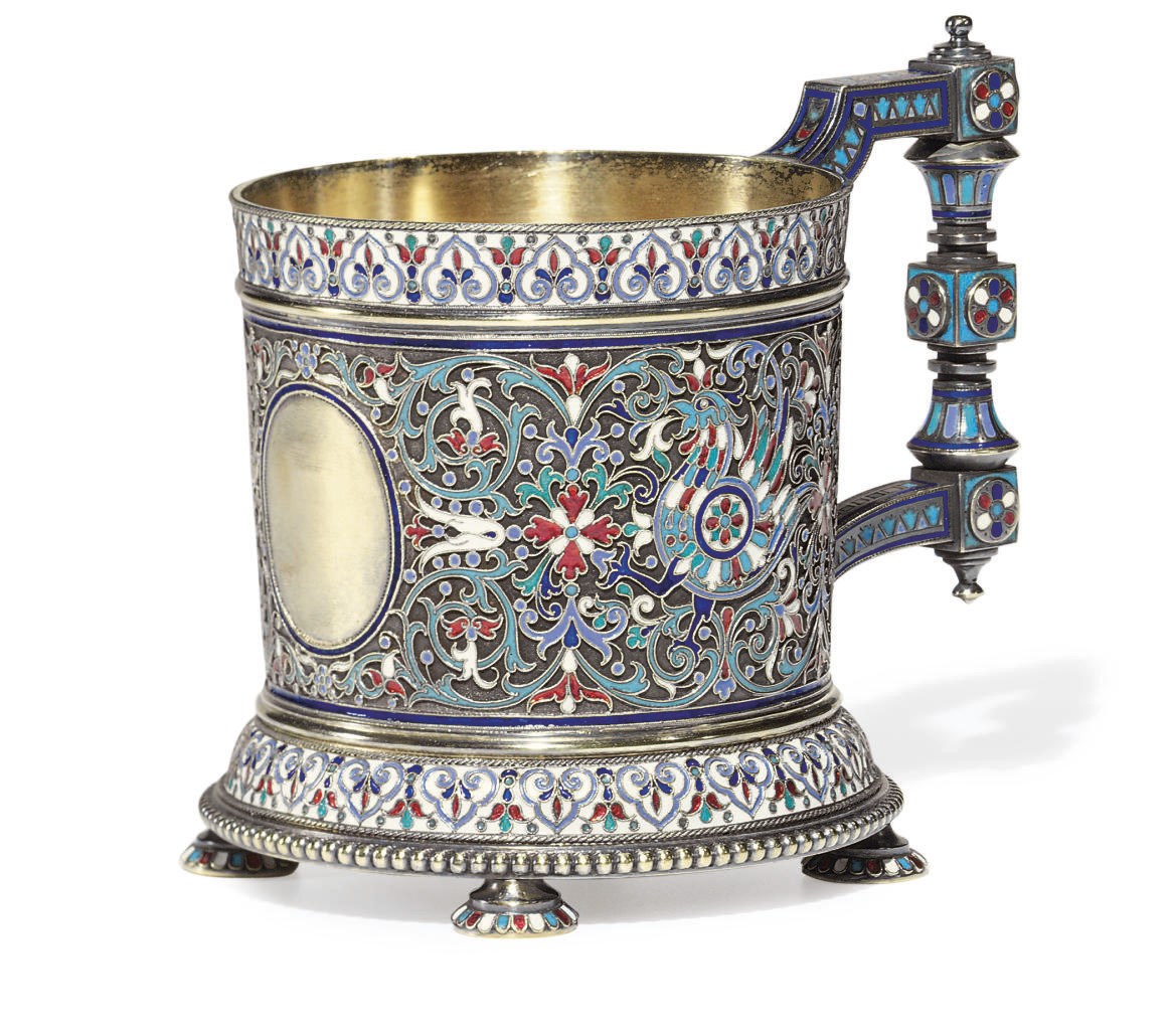 A Silver-Gilt Cloisonné and Champlevé Enamel Tea Glass Holder