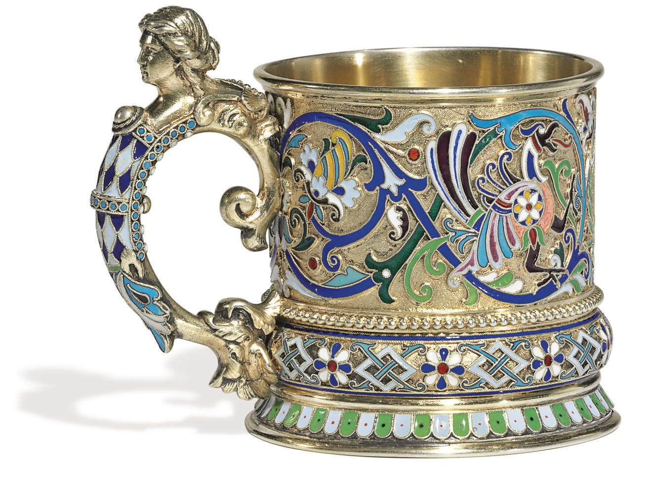 A SILVER-GILT AND CLOISONNÉ ENAMEL TEA GLASS HOLDER