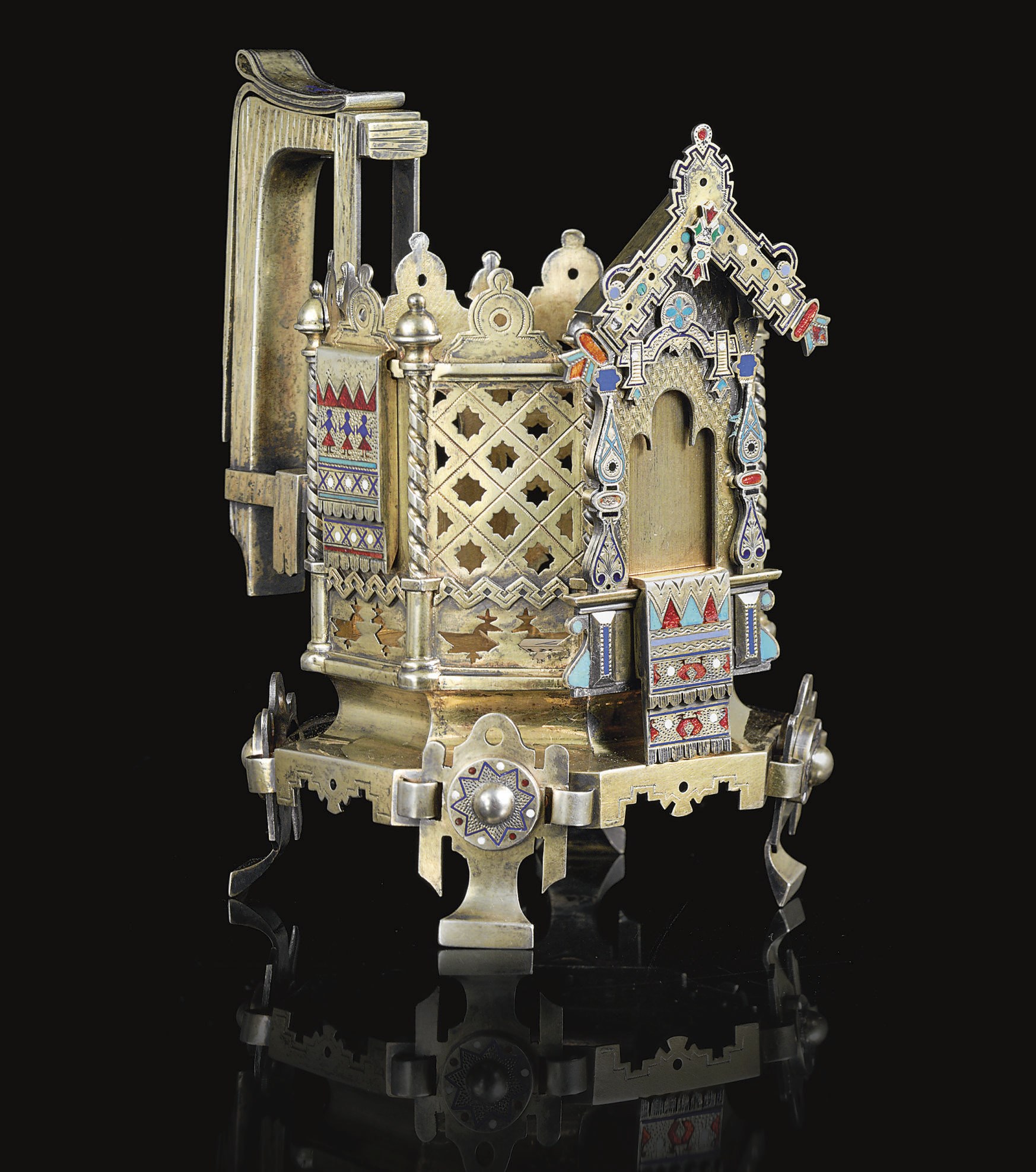 A SILVER-GILT AND CHAMPLEVÉ ENAMEL TEA GLASS HOLDER