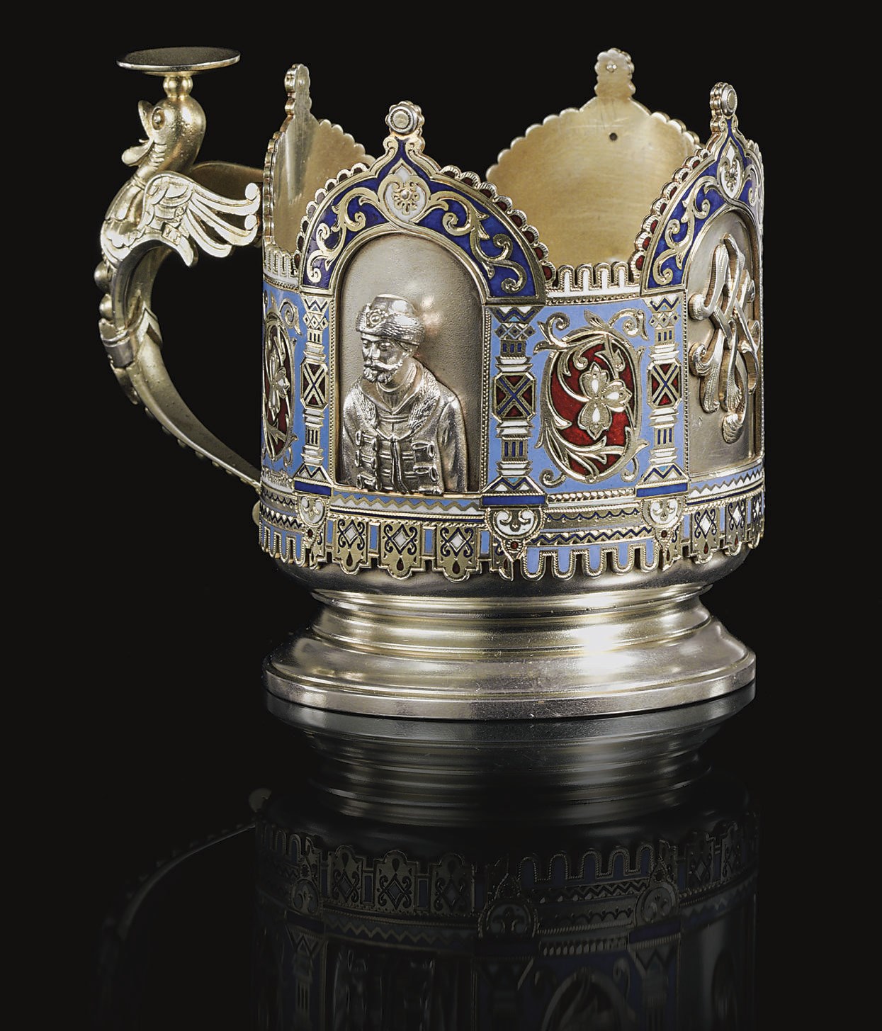 A Parcel-Gilt Silver and Champlevé Enamel Tea Glass Holder