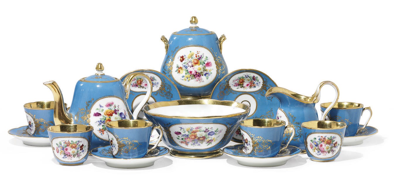 A Porcelain Blue-Ground Tea Service