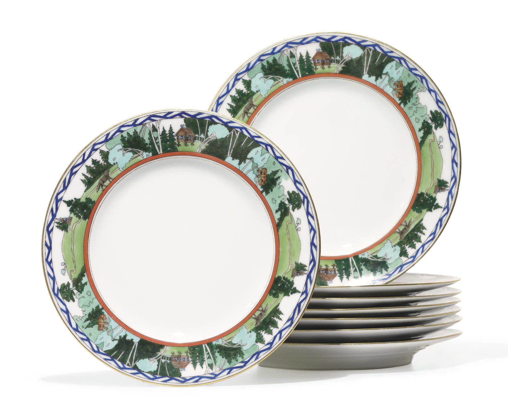 A Set of Eight Porcelain Dinner Plates