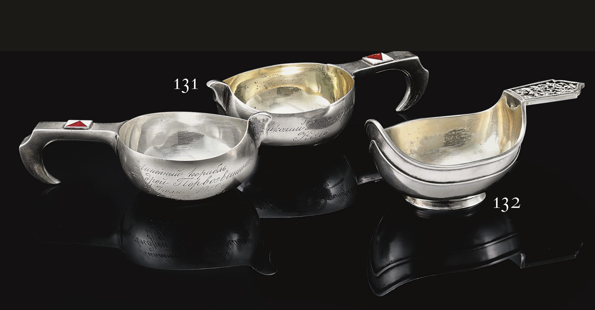 A Pair of Silver Small Kovshi