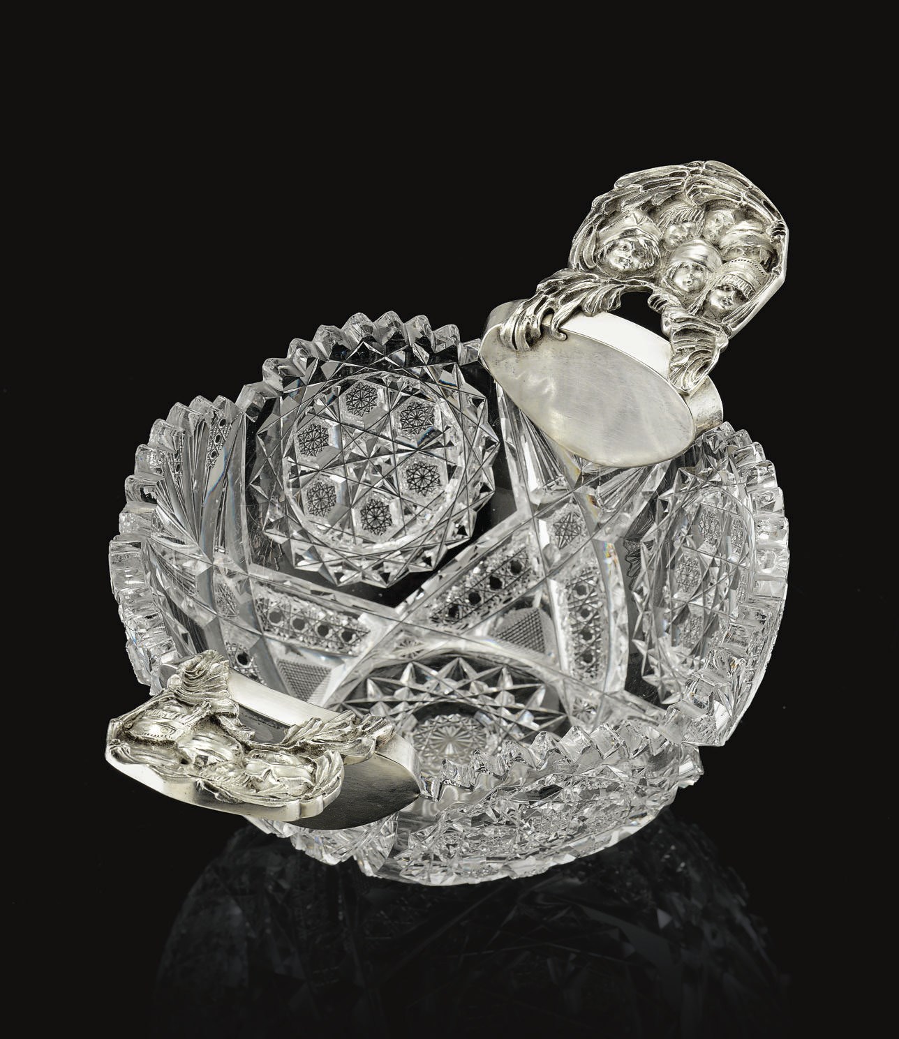 A SILVER-MOUNTED CUT GLASS BOWL