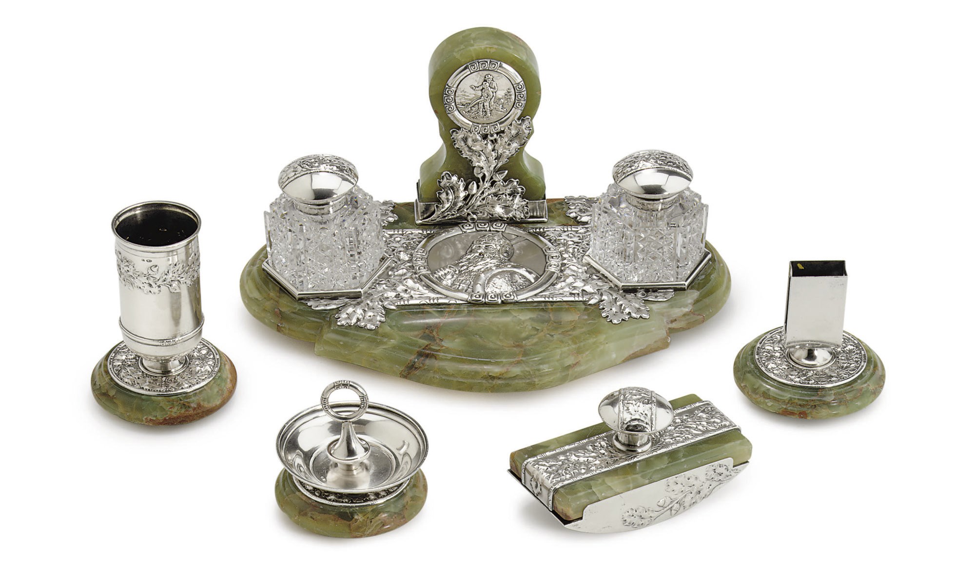A Silver-Mounted Onyx Desk Set