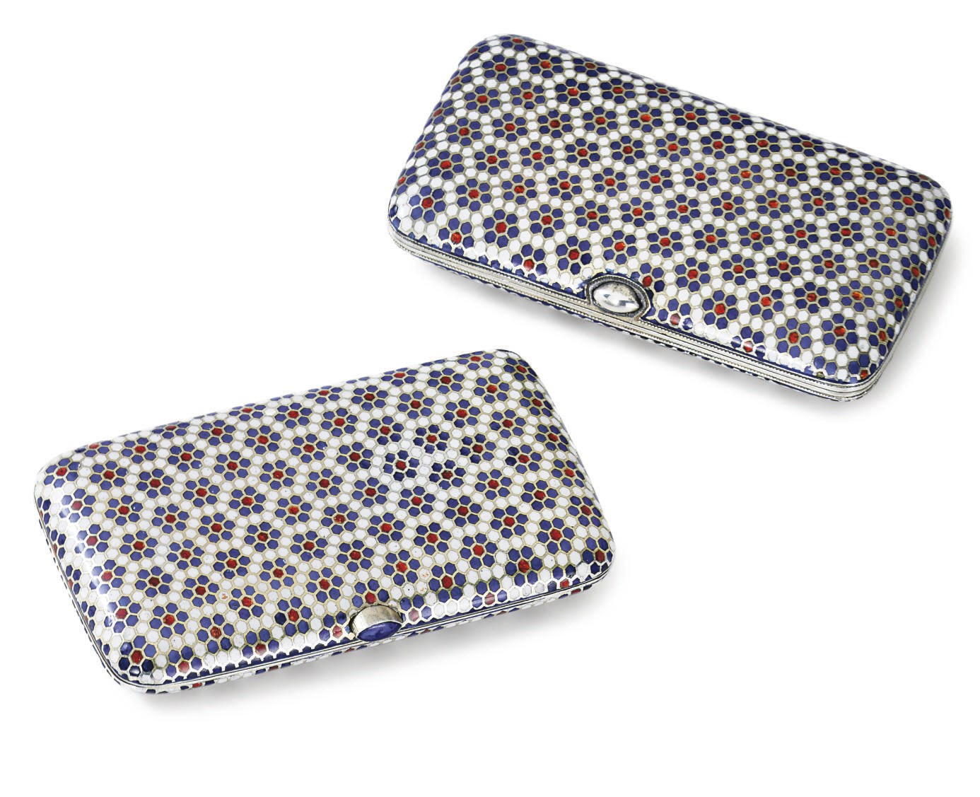 A Near Pair of Silver-Gilt and Cloisonné Enamel Cigarette Cases
