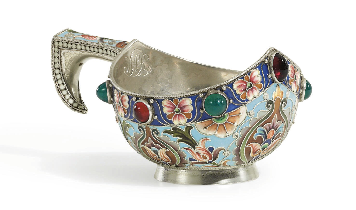 A Silver and Cloisonné Enamel Kovsh