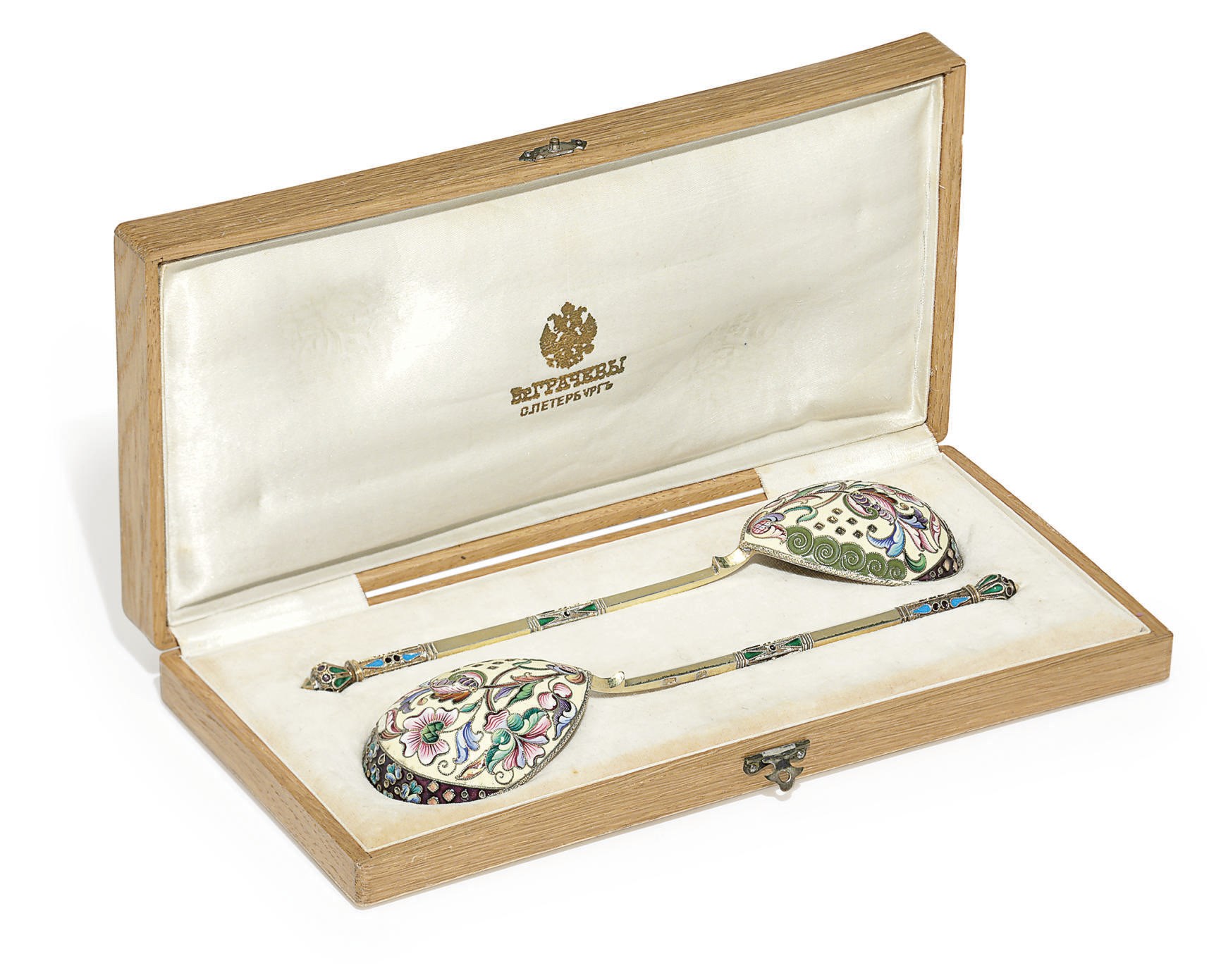 A Pair of Silver-Gilt and Cloisonné Enamel Spoons