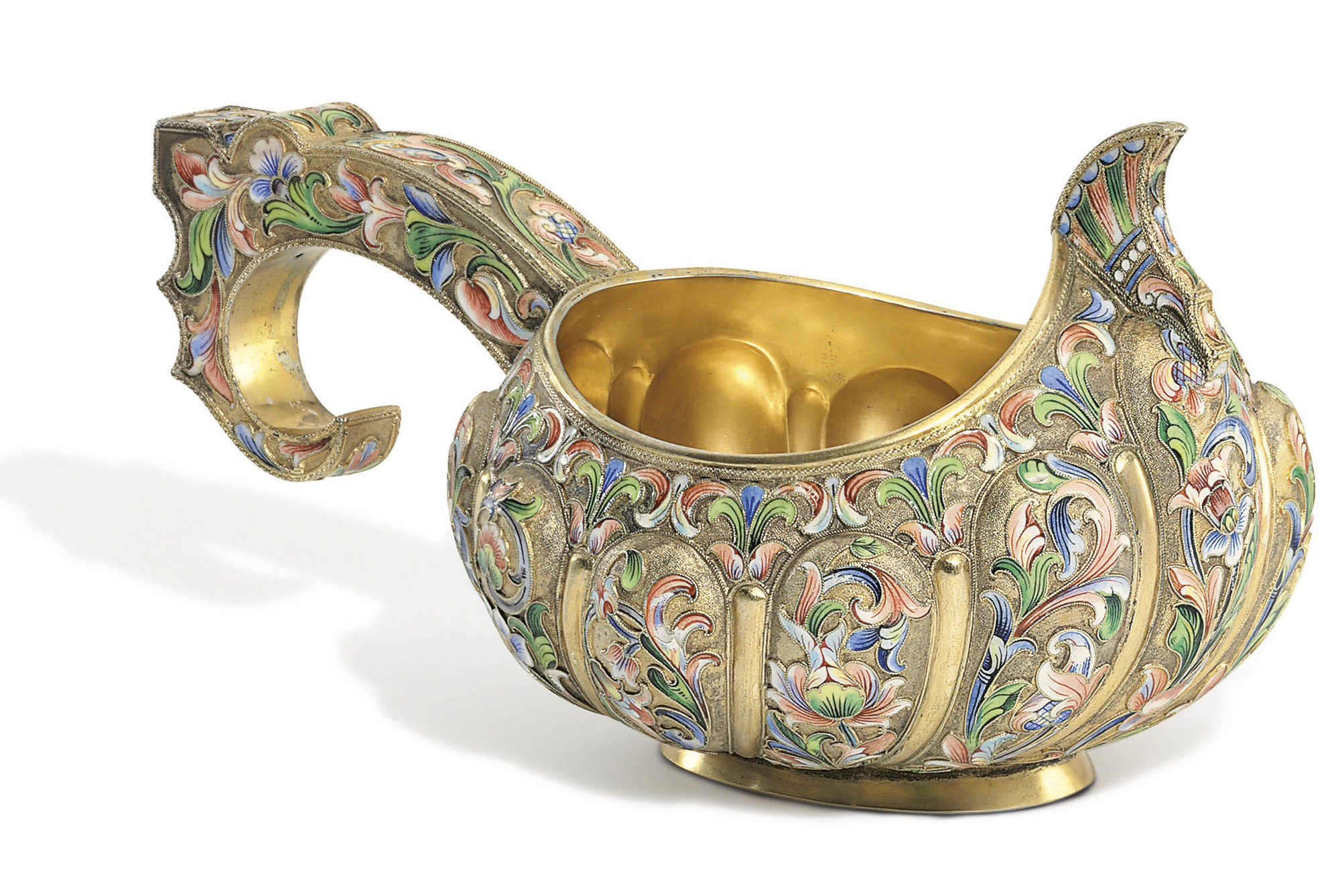 A Silver-Gilt and Cloisonné Enamel Kovsh