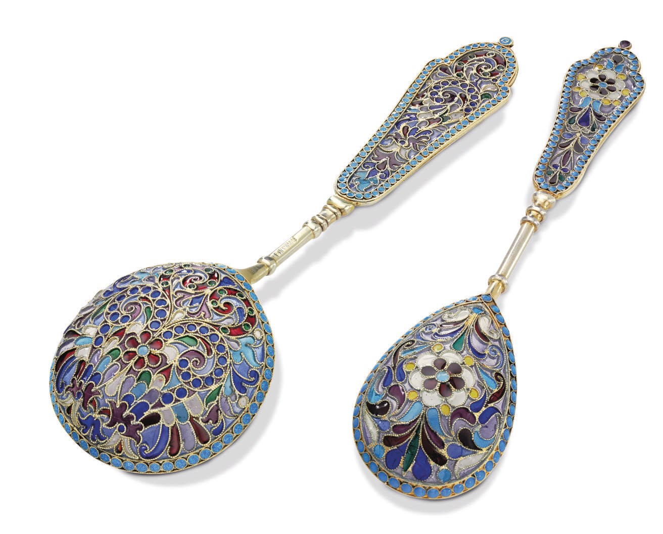 Two Silver-Gilt and Plique-à-Jour Enamel Spoons
