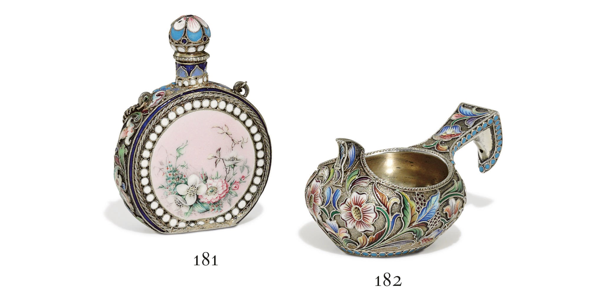 A Silver-Gilt and Cloisonné Enamel Small Kovsh