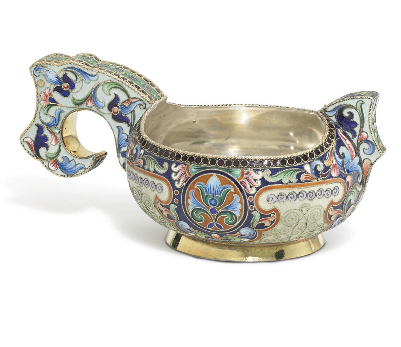 A Silver-Gilt and Cloisonné Enamel Kovsh