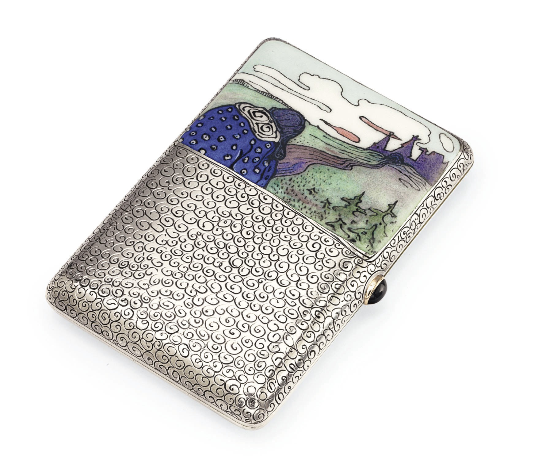 A Silver and En Plein Enamel Cigarette Case