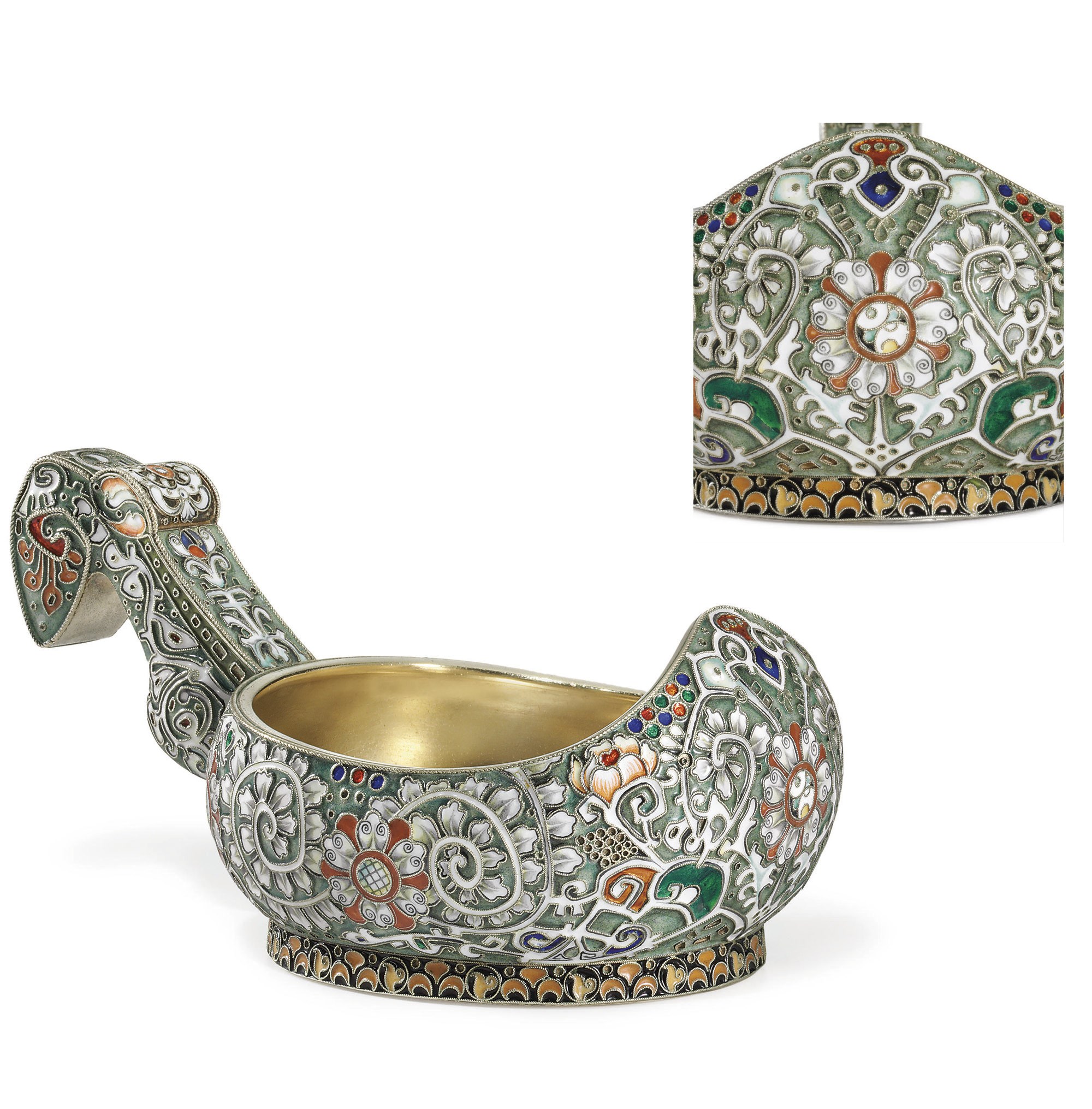 A Silver-Gilt and Cloisonné Enamel Kovsh