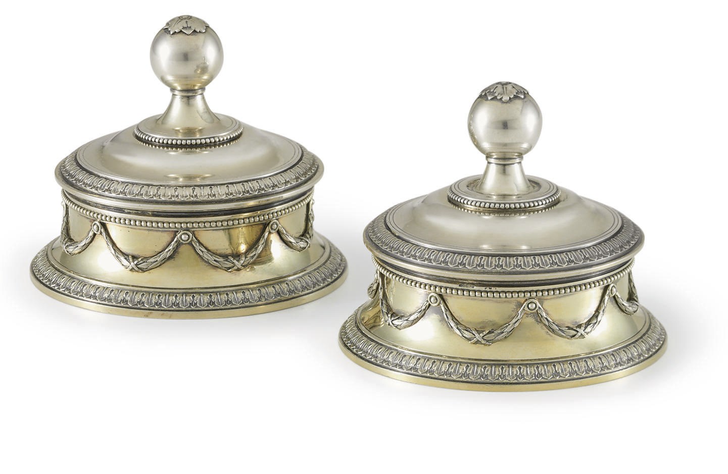 A Pair of Silver-Gilt Small Bowls and Covers