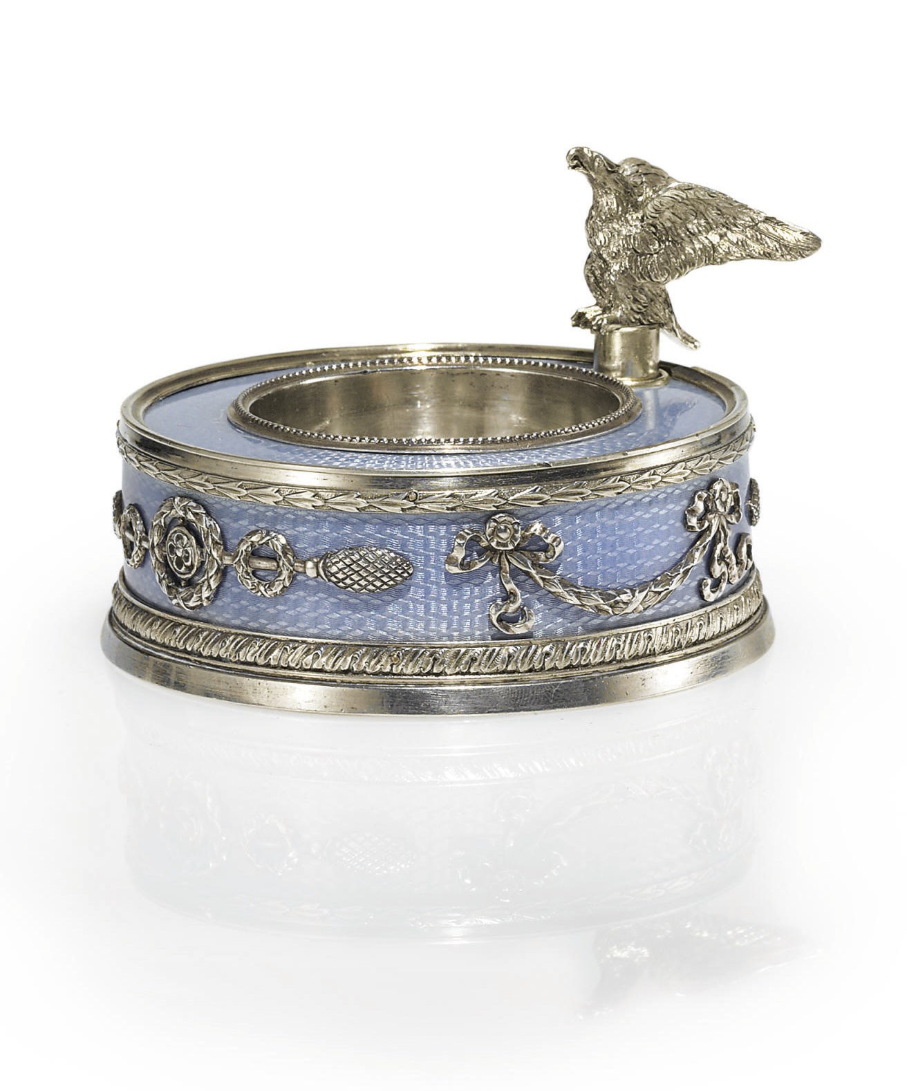 A Silver and Guilloché Enamel Bell Push