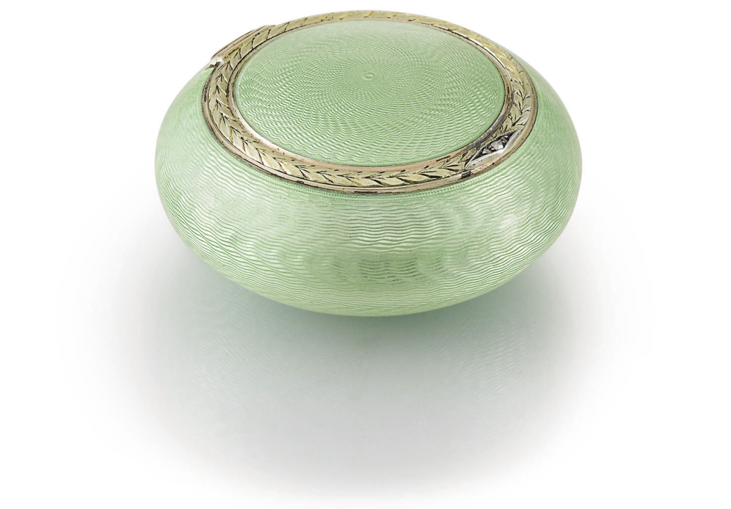 A Two-Color Gold-Mounted Guilloché Enamel Pill Box