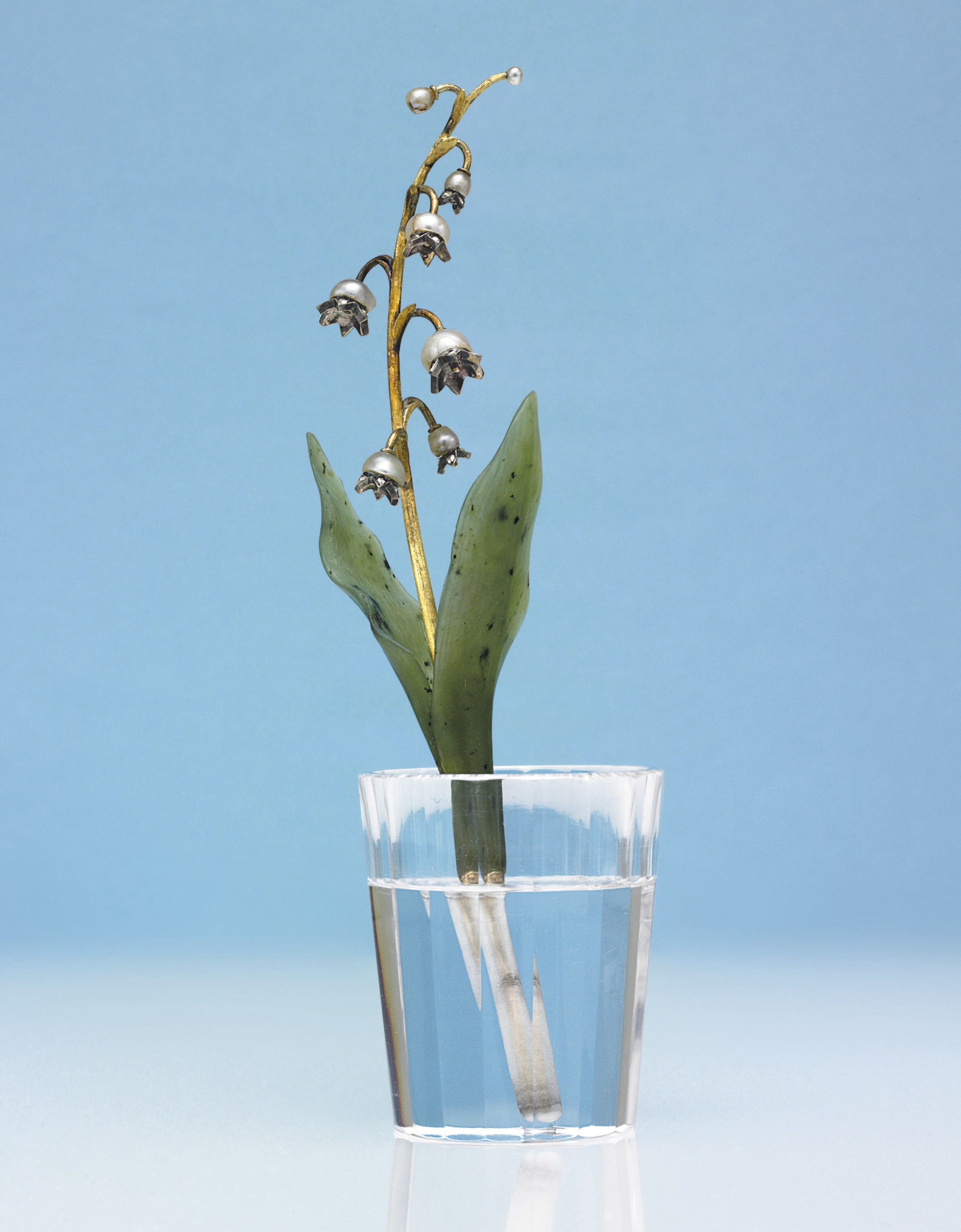 A Jeweled Gold, Nephrite and Rock Crystal Lily of the Valley Study