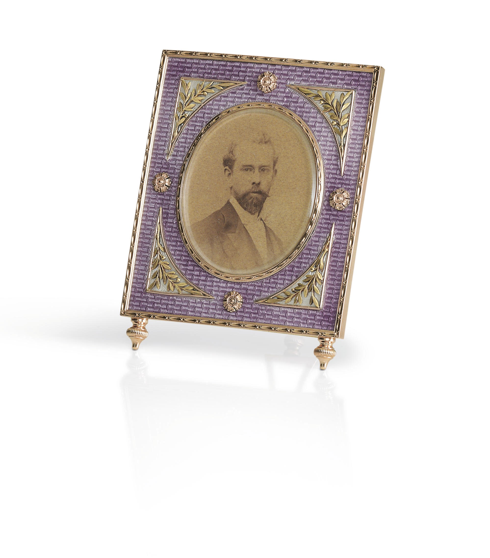 A Two-Color Gold-Mounted Guilloché Enamel Photograph Frame