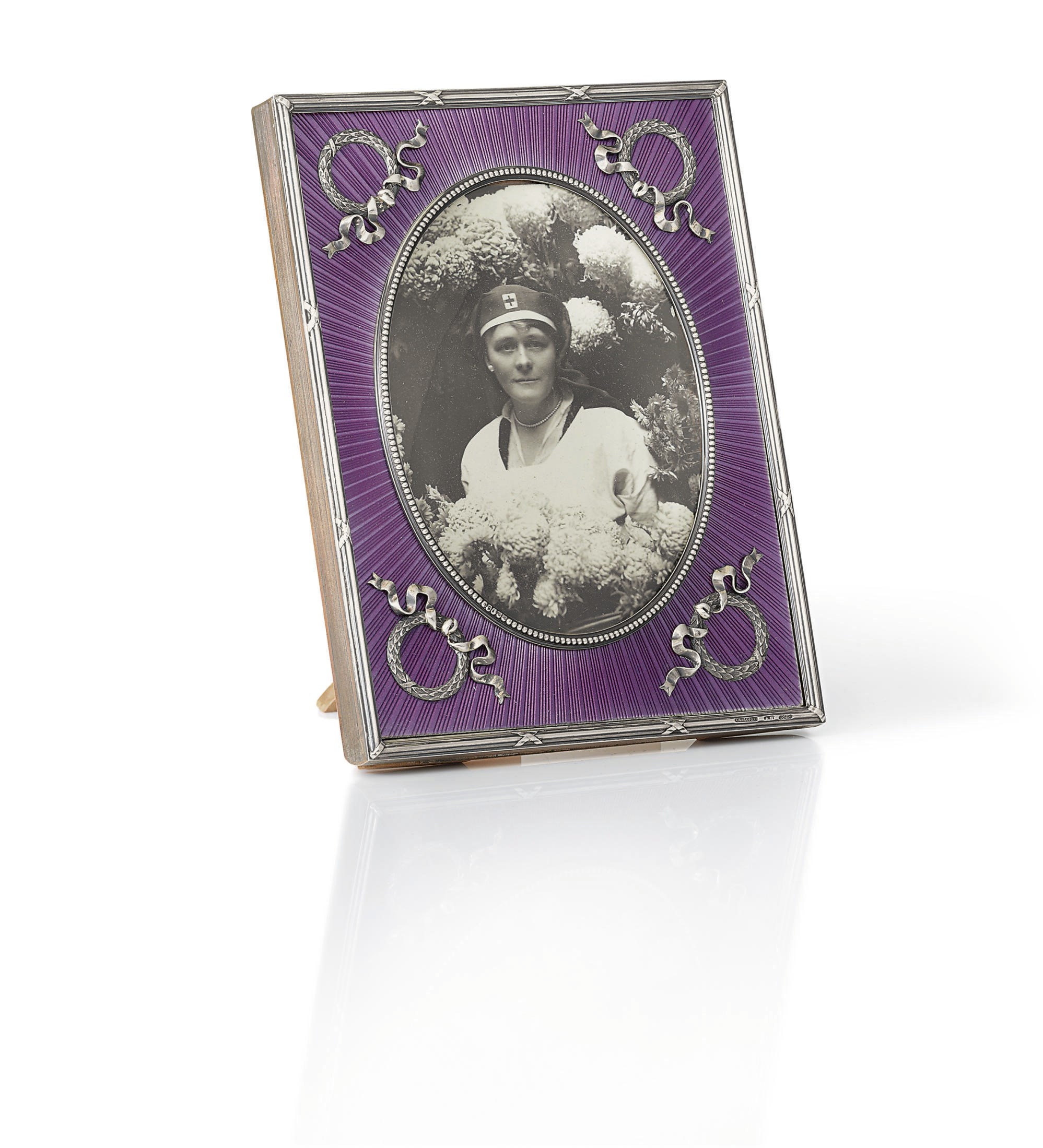 A Silver-Mounted Guilloché Enamel Photograph Frame