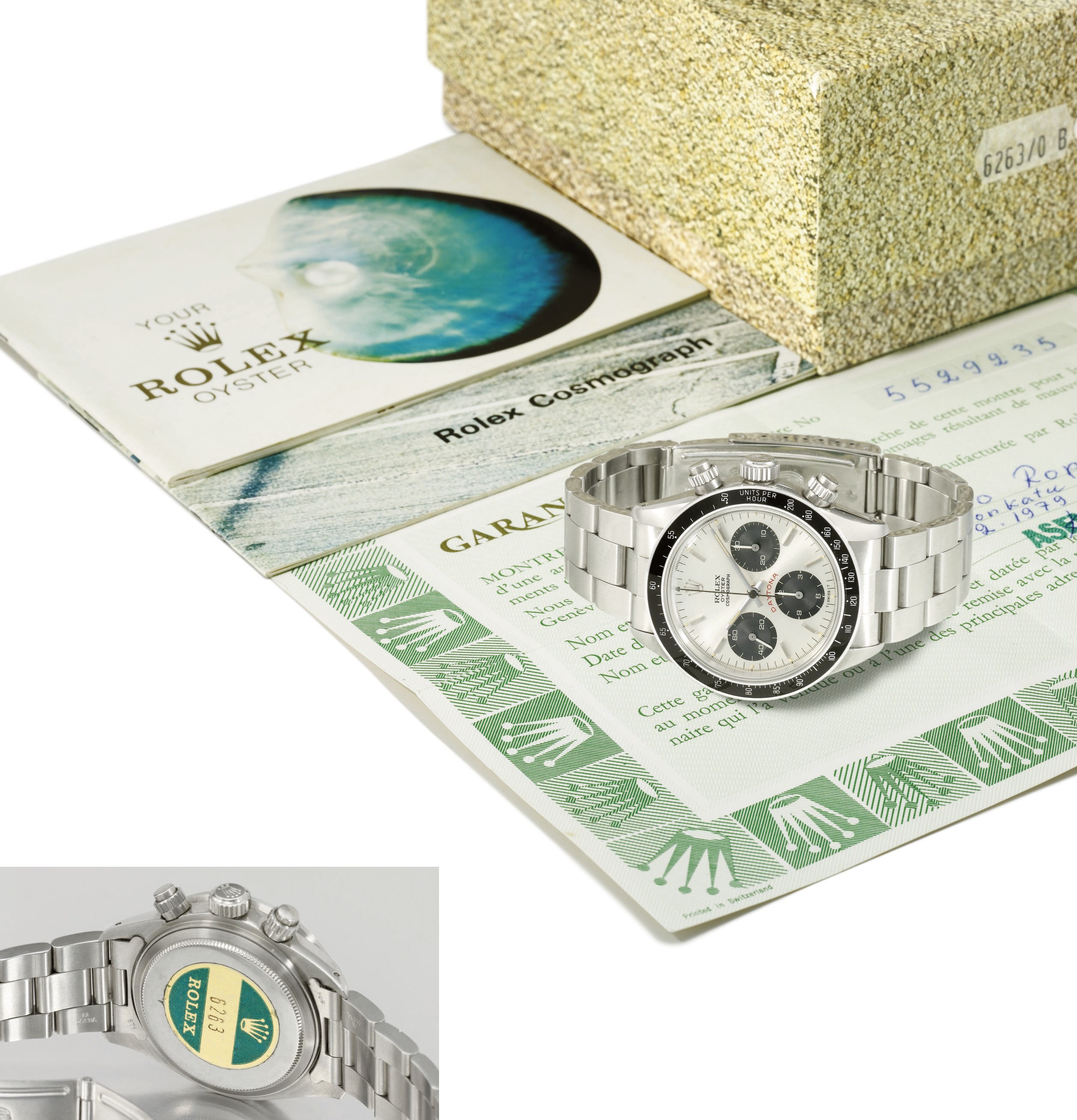 Rolex. A fine stainless steel chronograph wristwatch with bracelet, original guarantee and box