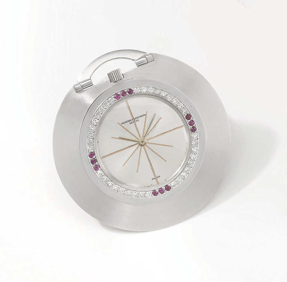 Vacheron Constantin. An unusual 18K white gold, diamond and ruby-set openface keyless lever dress watch