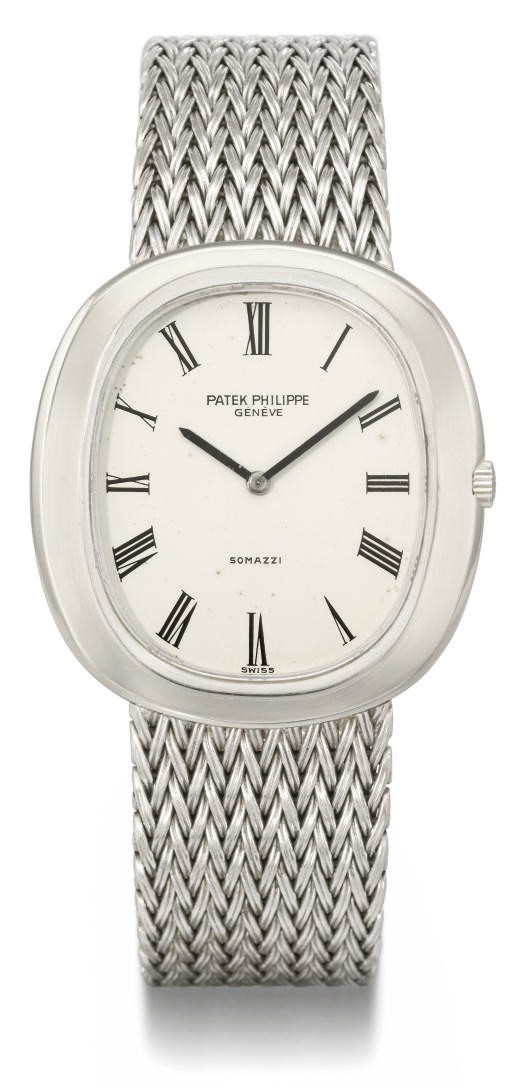 Patek Philippe. An 18K white gold oval automatic wristwatch with bracelet
