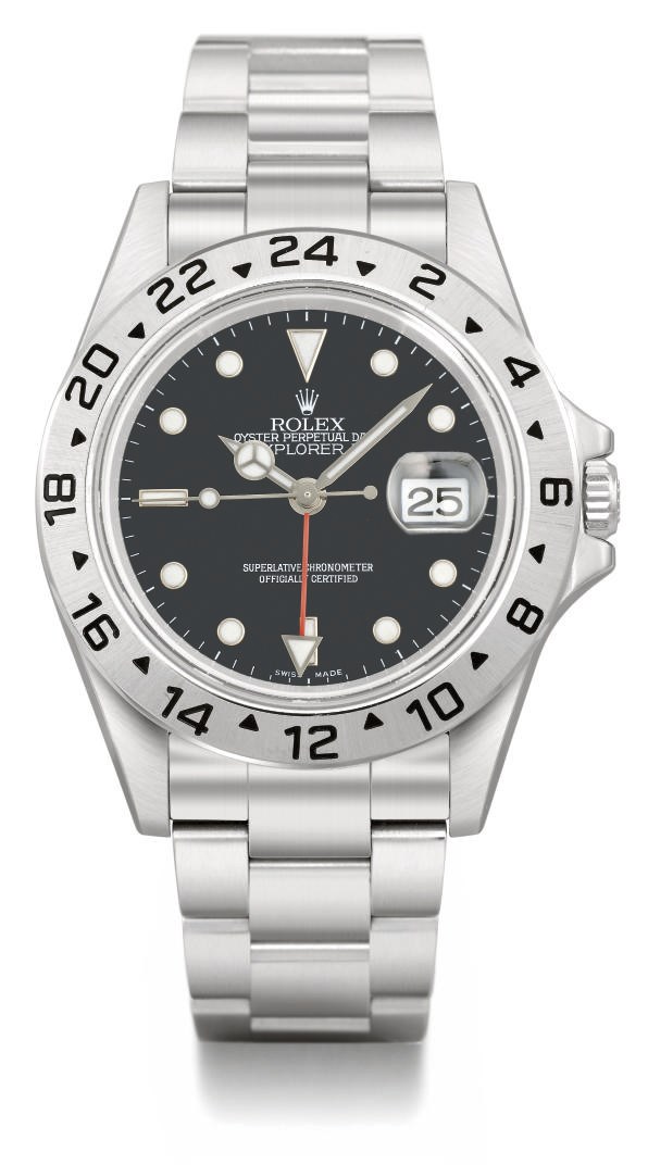 Rolex. A stainless steel automatic wristwatch with sweep centre seconds, date, 24 hour hand, bracelet, original guarantee and box