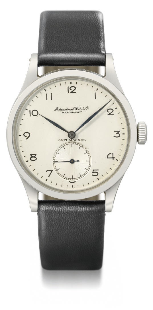 IWC. A large and unusual stainless steel anti-magnetic wristwatch
