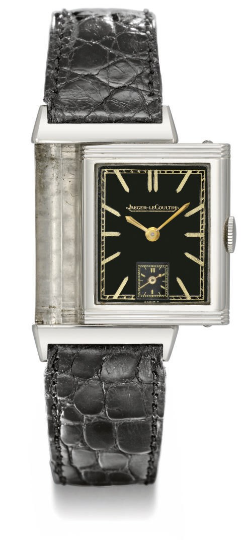 Jaeger-LeCoultre. A fine and rare stainless steel Reverso wristwatch with black dial