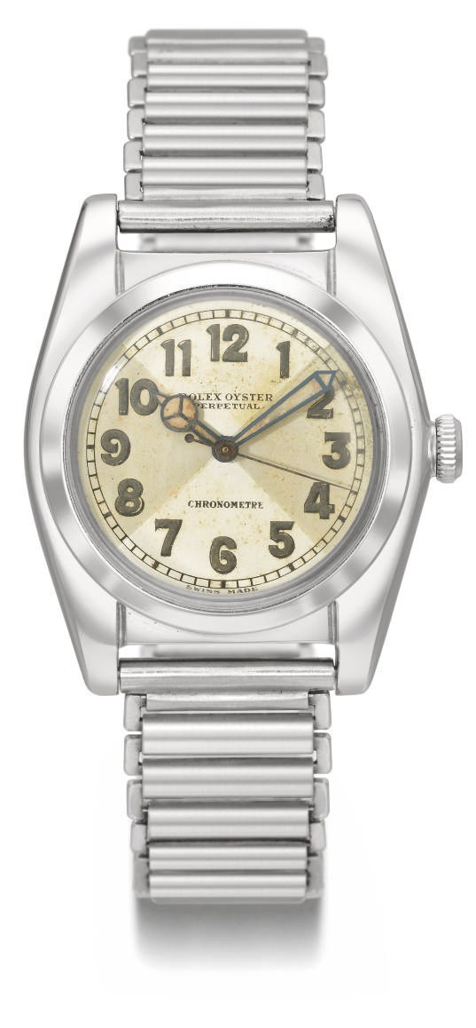 Rolex. An attractive stainless steel automatic bubble back wristwatch with sweep centre seconds, two-tone dial and bracelet