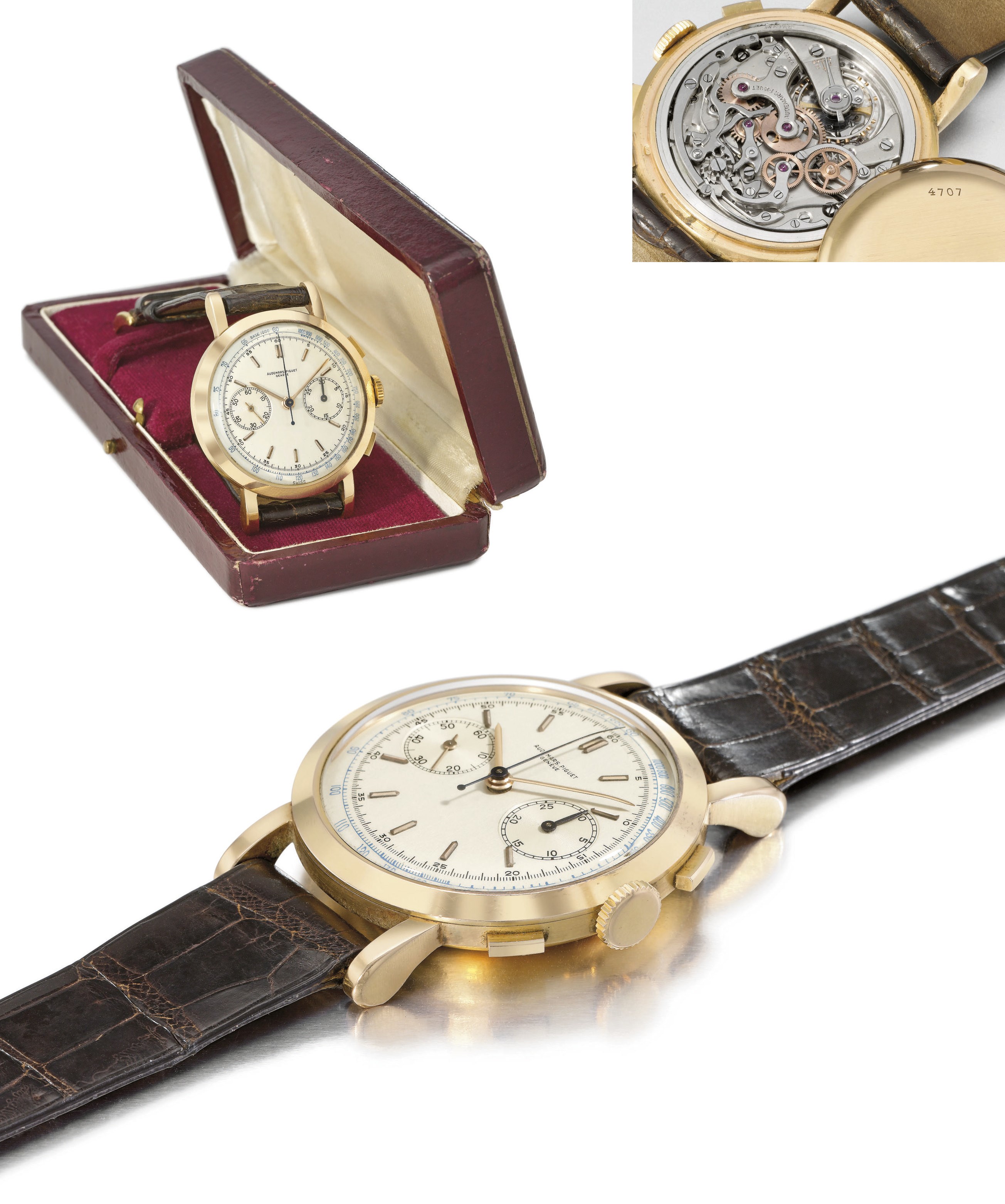 Audemars Piguet. An extremely fine, rare and large 18K pink gold chronograph wristwatch with box