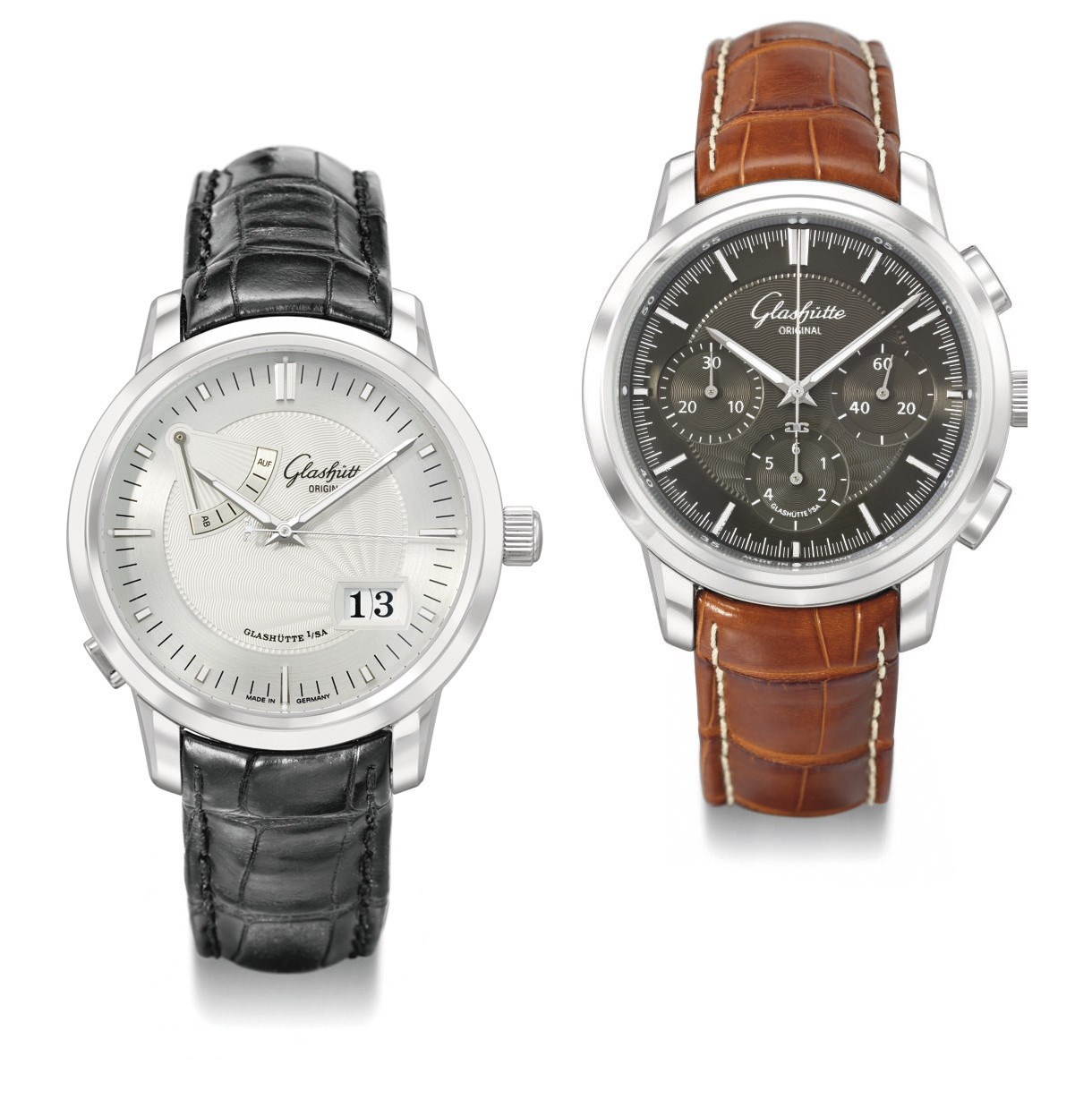 Glashütte Original. A set of two stainless steel automatic wristwatches