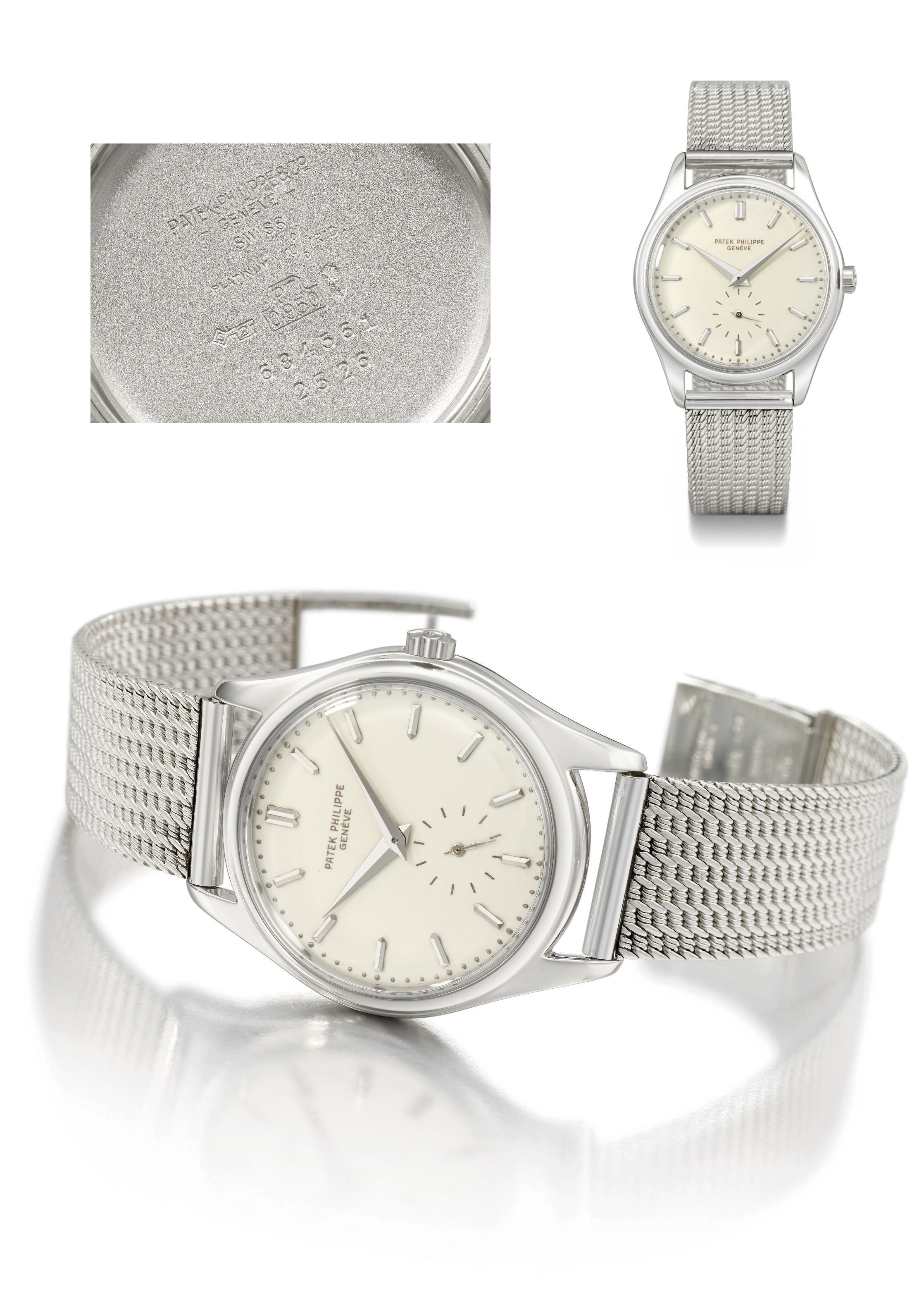 Patek Philippe. An extremely fine and rare platinum automatic wristwatch with enamel dial and bracelet