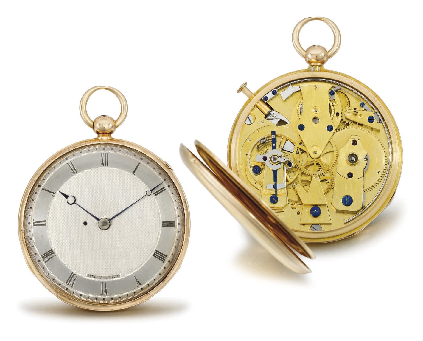Breguet. A fine and rare 18K gold openface quarter repeating cylinder watch