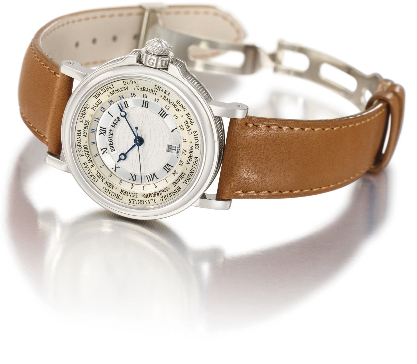 Breguet. A fine 18K white gold automatic World Time wristwatch with sweep centre seconds and date