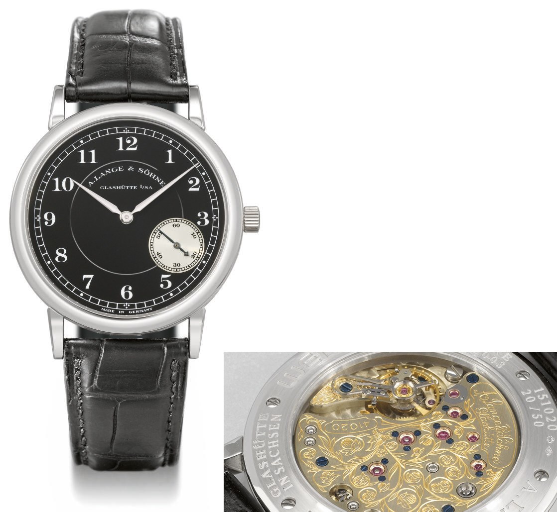 A. Lange & Söhne. A fine and rare platinum limited edition wristwatch with eccentric subsidiary seconds, made for the 125th anniversary of Wempe