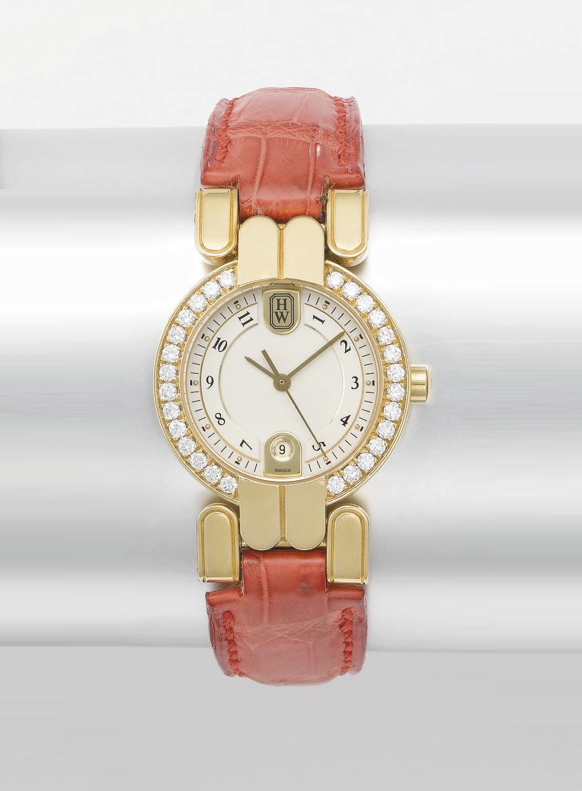 Harry Winston. A lady's 18K gold and diamond-set wristwatch with sweep centre seconds and date