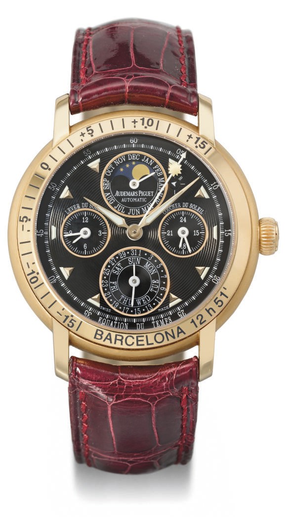 Audemars Piguet. A fine 18K pink gold automatic perpetual calendar wristwatch with moon phases, equation of time and black dial
