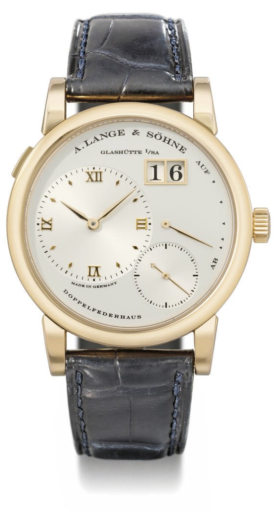 A. Lange & Söhne. A fine 18K pink gold twin barrel wristwatch with oversized date and power reserve