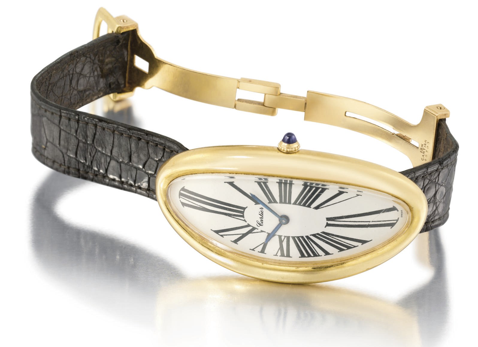 Audemars Piguet, made for Cartier. A fine and unusual 18K gold oversized oval curved wristwatch