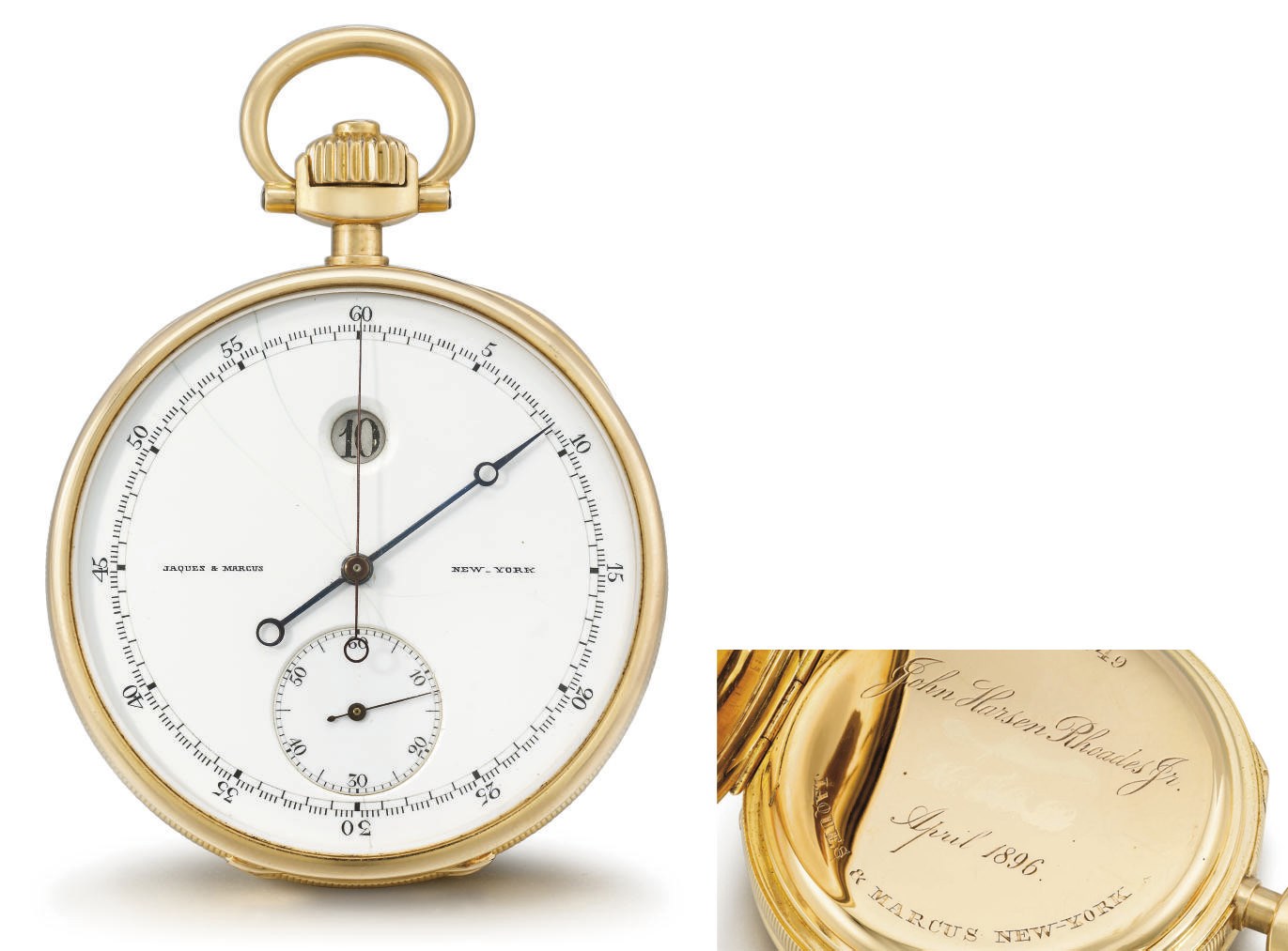 Patek Philippe. A very rare and early 18K pink gold openface jump hour keyless lever chronograph watch