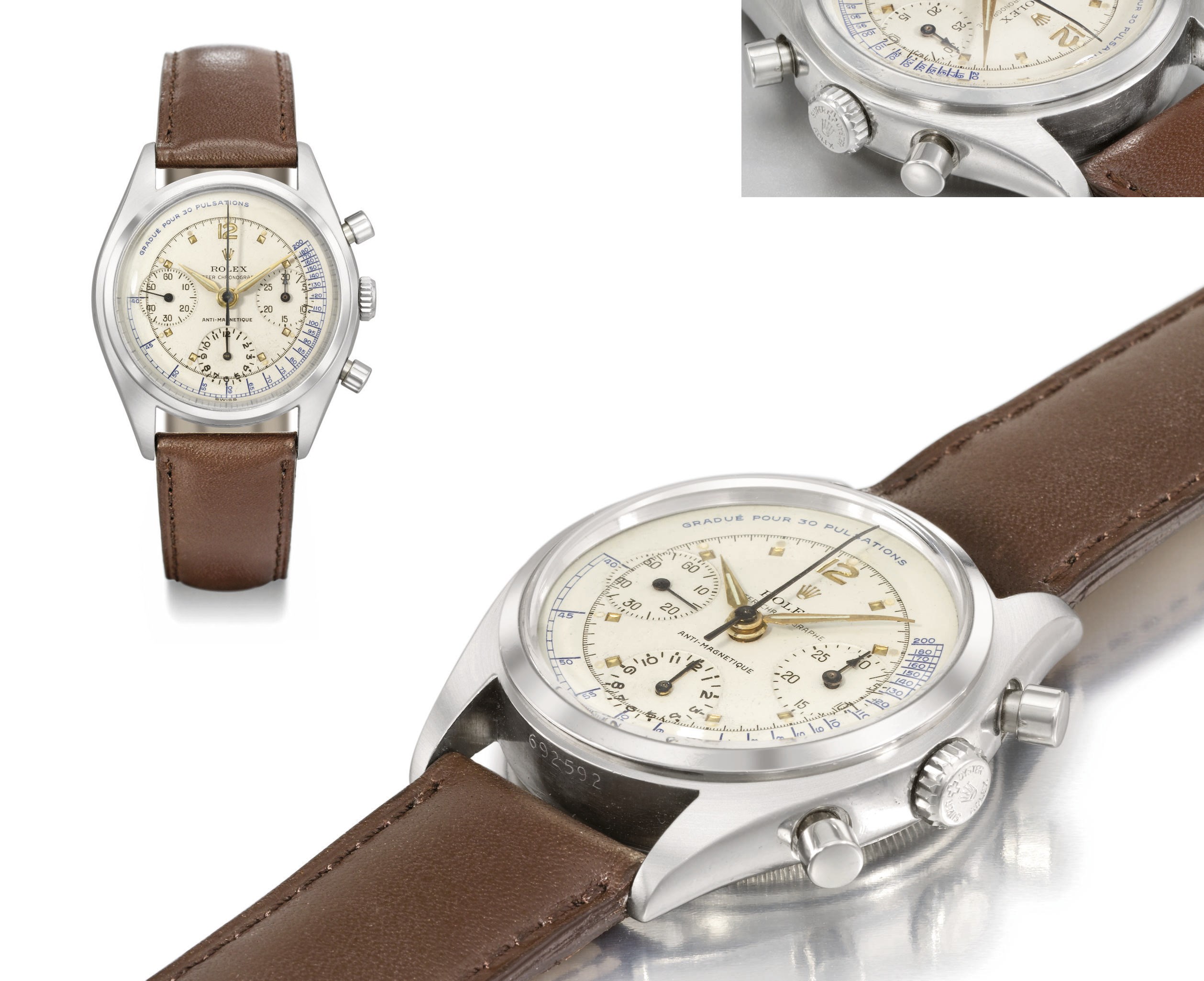 Rolex. A fine and extremely rare stainless steel chronograph wristwatch with pulsometre