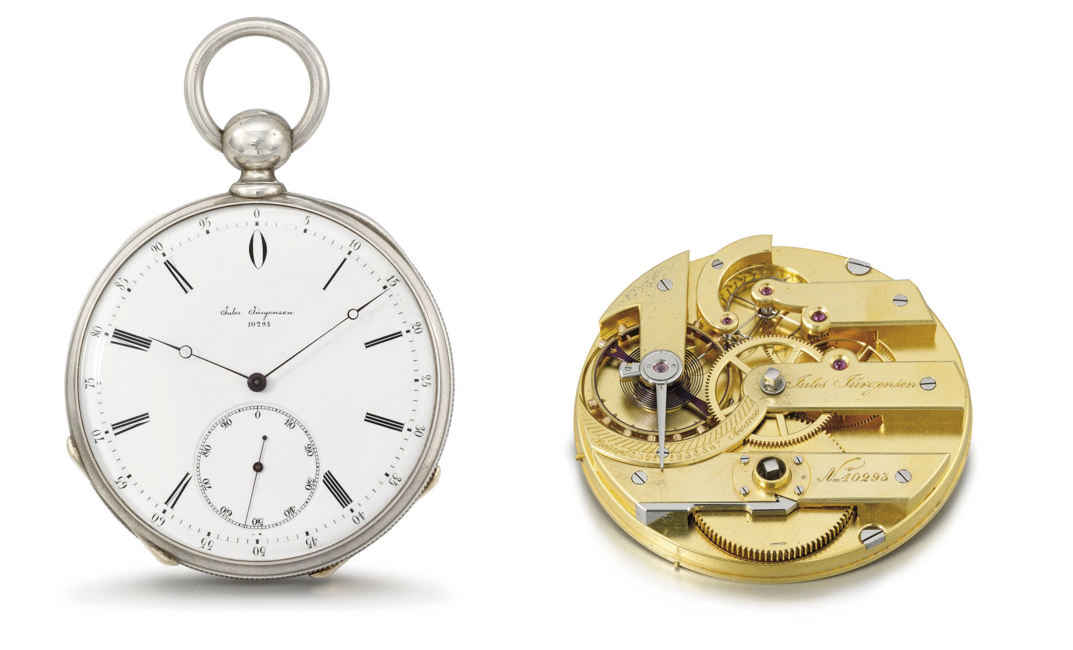 Jules Jürgensen. An important and possibly unique silver openface keywound lever watch with Revolutionary or decimal time and seconds indication, made for the 1867 World Exhibition in Paris