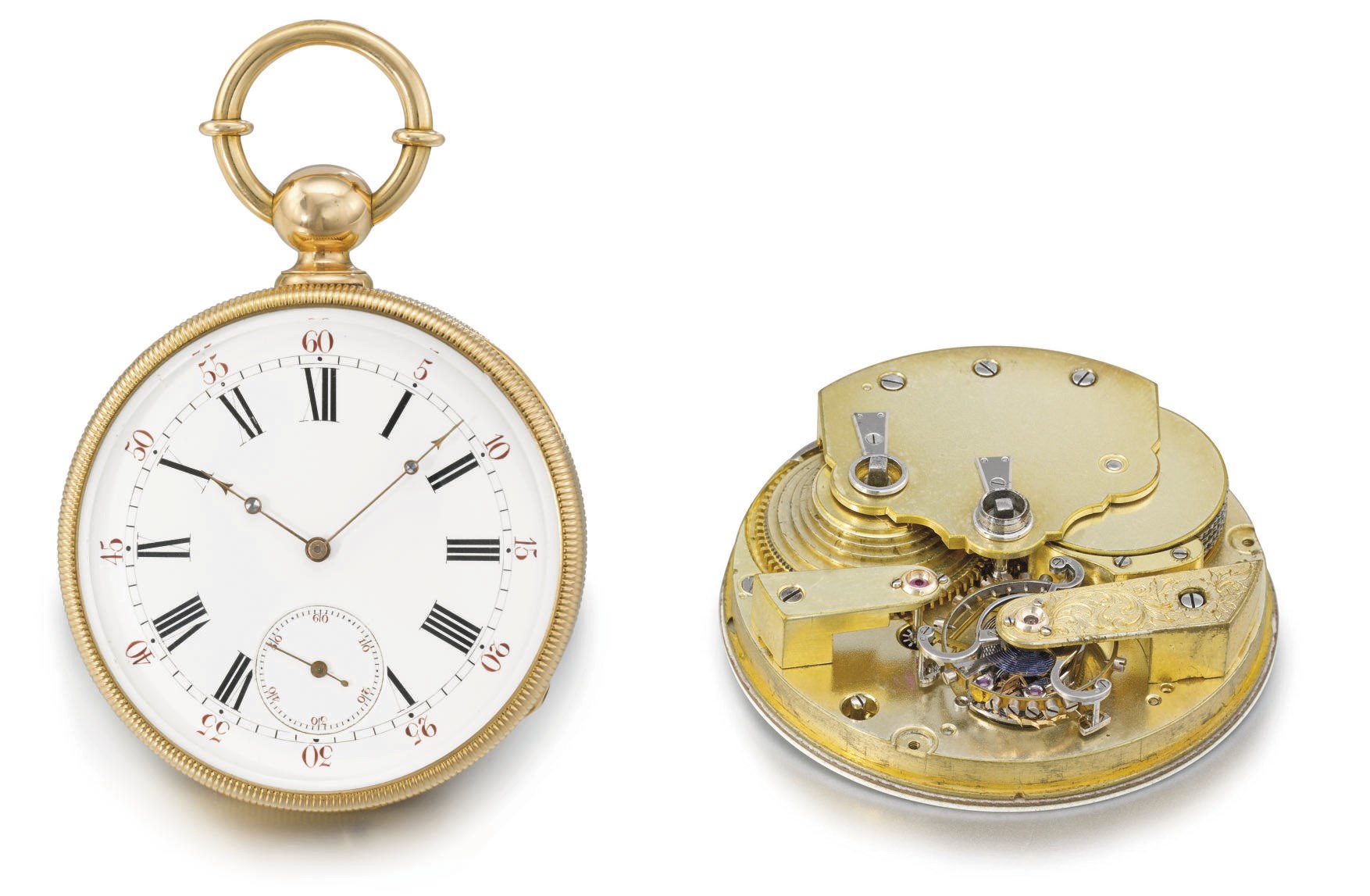 Anon. A rare and unusual 18K gold keywound openface pocket chronometer watch with chain fusée and one minute tourbillon