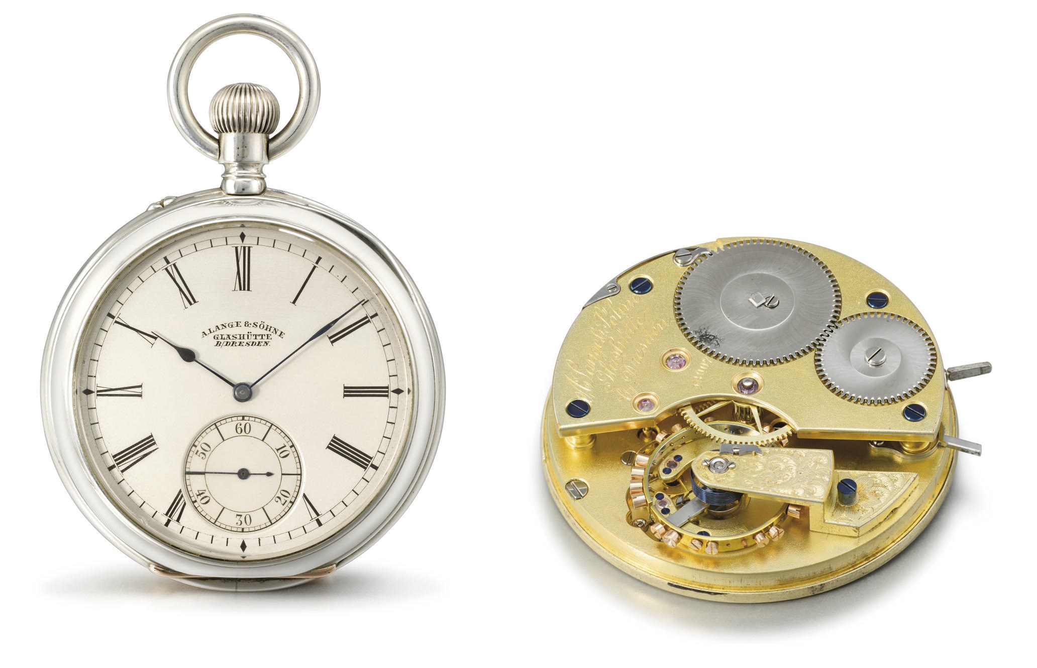 A. Lange & Söhne. A fine and rare silver openface keyless 1/2 seconds pocket chronometer