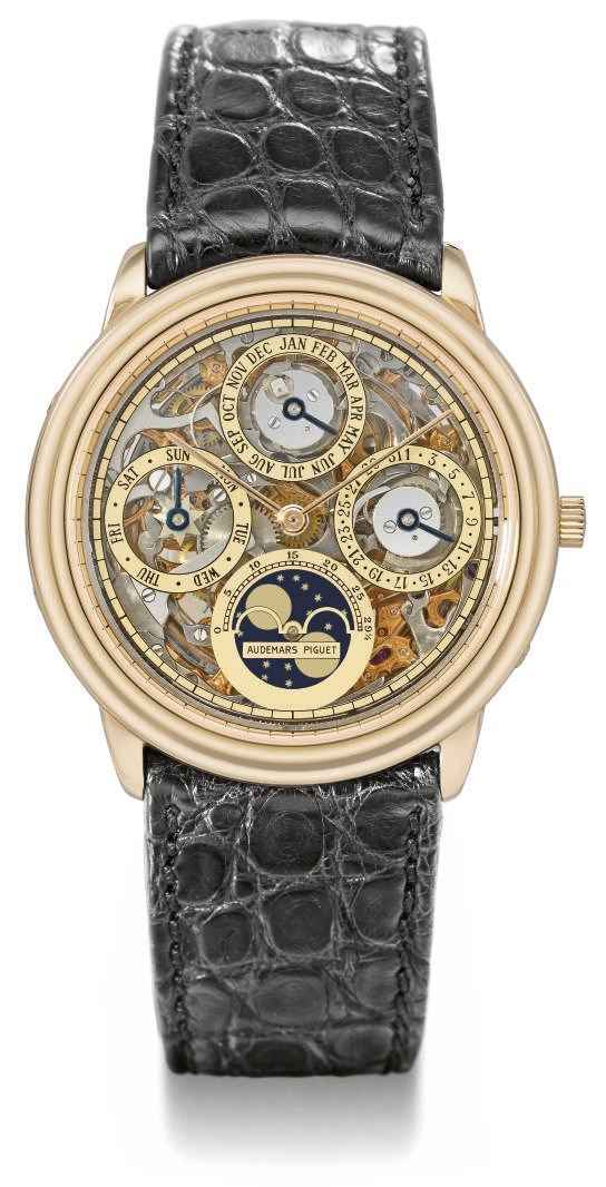Audemars Piguet. A fine 18K pink gold skeletonized automatic perpetual calendar wristwatch with moon phases