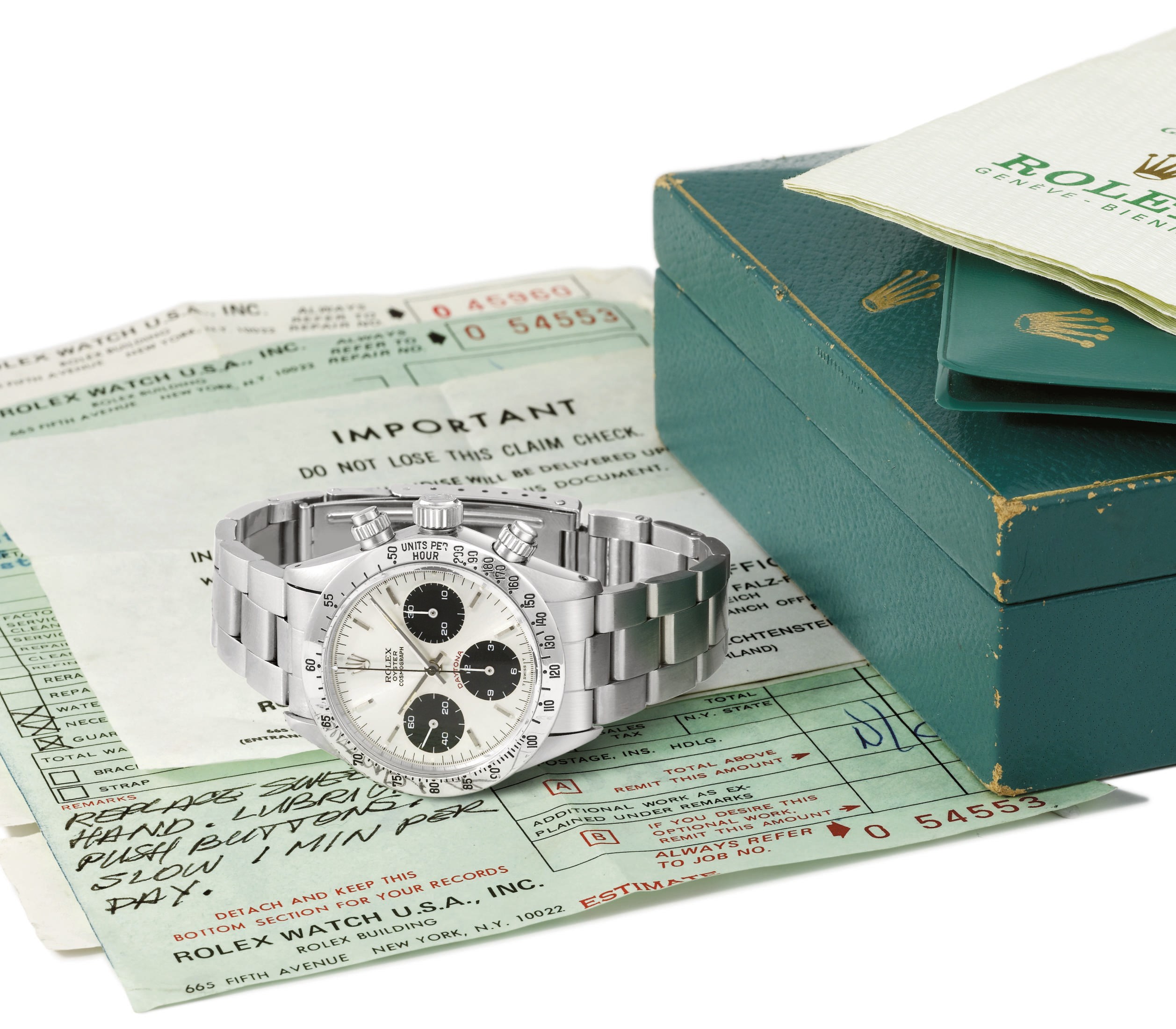 Rolex. A stainless steel chronograph wristwatch with bracelet, original guarantee, invoice and box