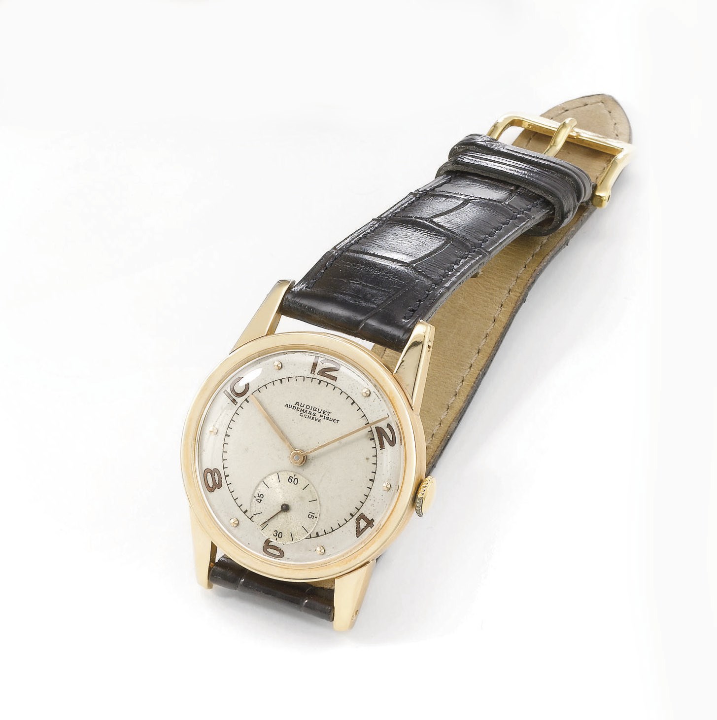 Audemars Piguet. A rare and unusual 18K pink gold wristwatch with two-tone silvered dial