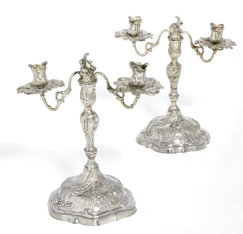 A PAIR OF GERMAN SILVER TWO-LIGHT CANDLEABRA